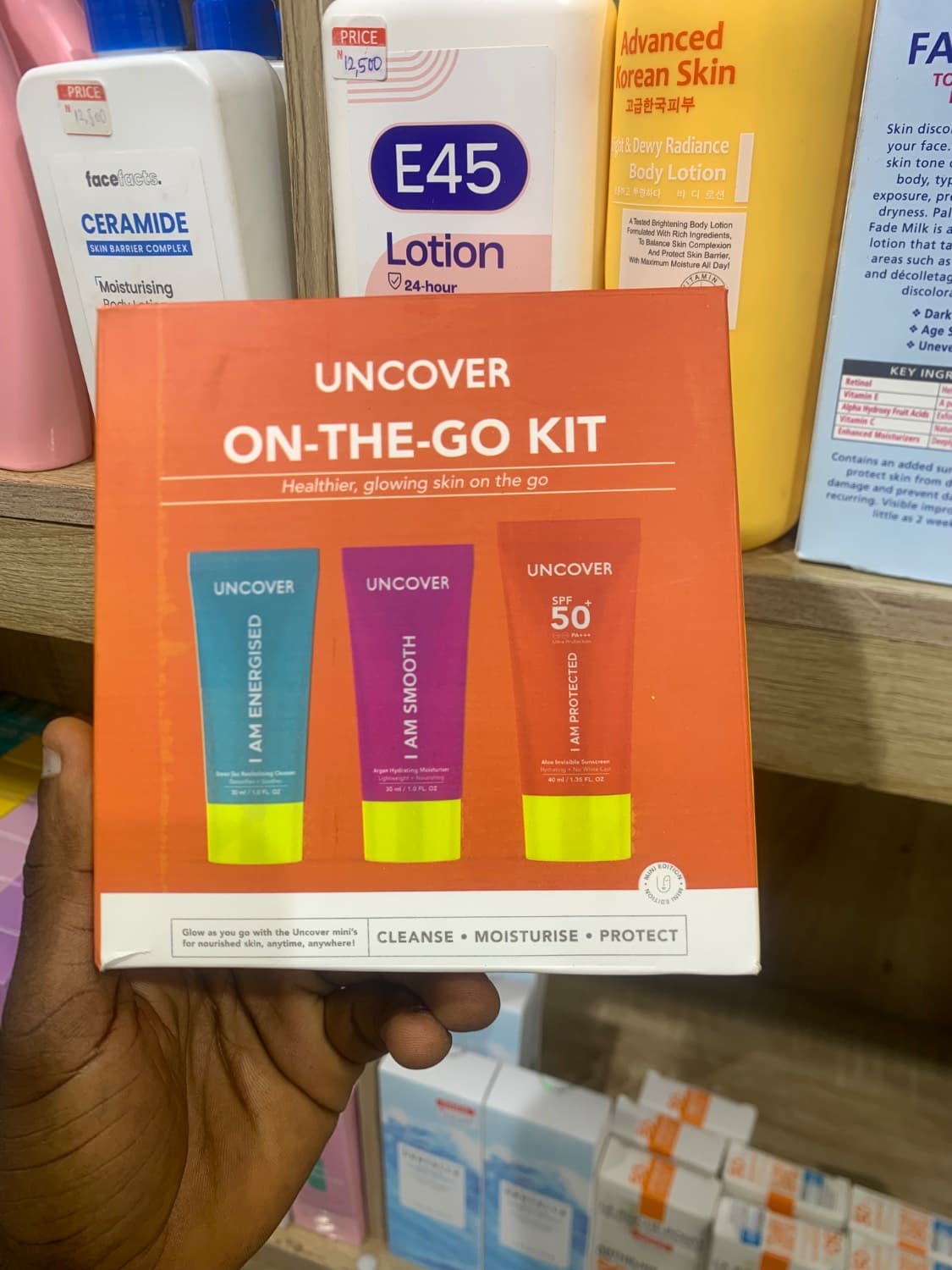 Uncover On-The-Go Kit ( 3 step Routine Cleanser 30ml Spf 50 sunscreen 40ml Moisturizer 30ml